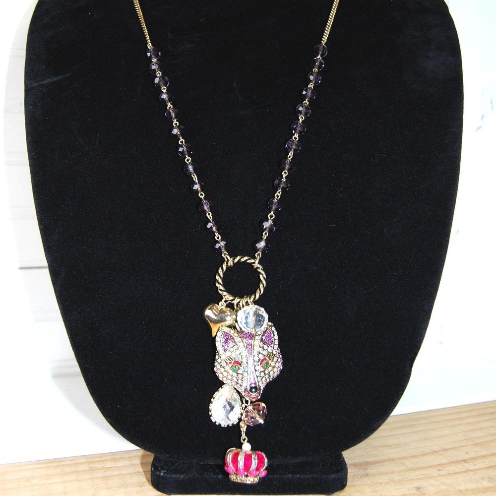 Betsey Johnson Imperial Fox Necklace NWT Long Chunky Rhinestone Statement Charm